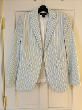 Brooks Brothers Seersucker Blazer with Blue and Green Stripes